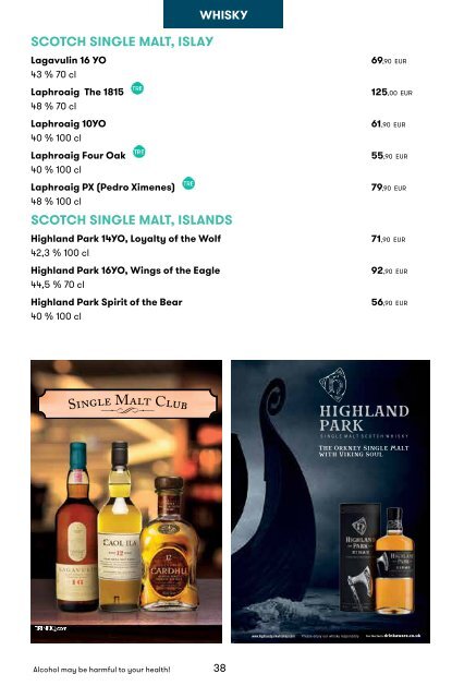 Tallink Silja Line Spirits, Wine and Tobacco pricelist Valid until 12/2022