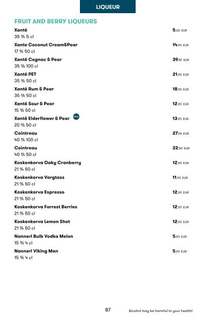 Tallink Silja Line Spirits, Wine and Tobacco pricelist Valid until 12/2022