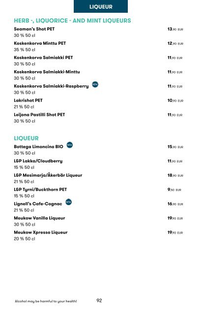 Tallink Silja Line Spirits, Wine and Tobacco pricelist Valid until 12/2022