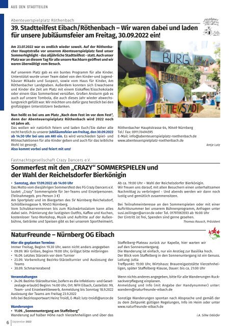 Mitteilungsblatt Nürnberg-Eibach/Reichelsdorf/Röthenbach - September 2022