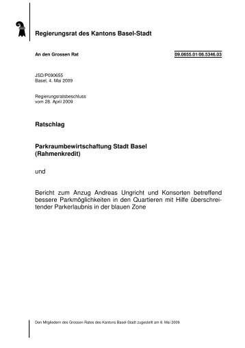 Ratschlag Parkraumbewirtschaftung Stadt Basel - Bau- und ...