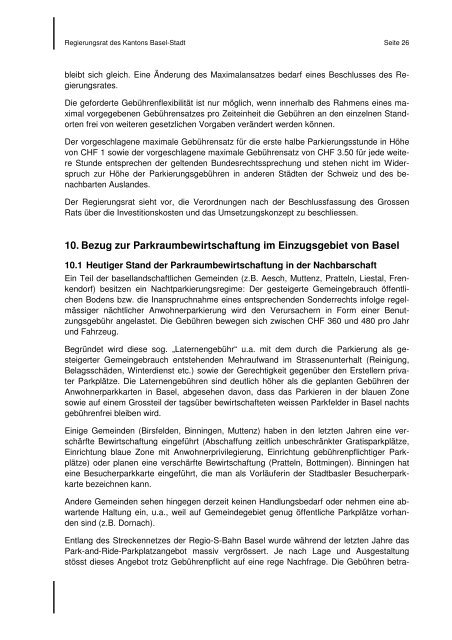 Ratschlag Parkraumbewirtschaftung Stadt Basel - Bau- und ...