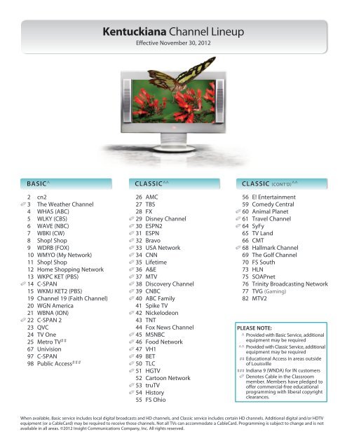 Kentuckiana Channel Lineup Insight Communications