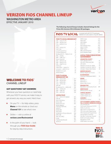VERIZON FiOS CHANNEL LINEUP