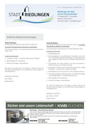 Amtliches Mitteilungsblatt Riedlingen 14.09.2022