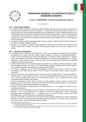 Condizioni generali di contratto delle Fonderie Europee - Testo italiano