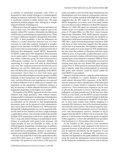 Molecular barcodes for soil nematode identification - Bolinfonet.org