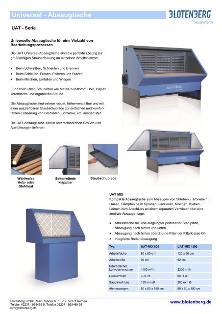 Universal - Absaugtische - Blotenberg GmbH