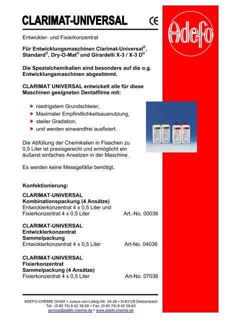Clarimat Universal - ADEFO-CHEMIE GmbH