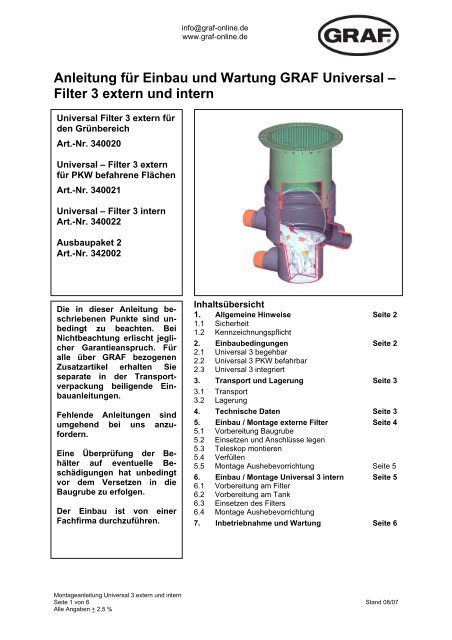 Anleitung für Einbau und Wartung GRAF Universal – Filter 3 extern ...