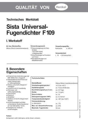 Technisches Merkblatt Sista Universal- Fugendichter F109 - Henkel