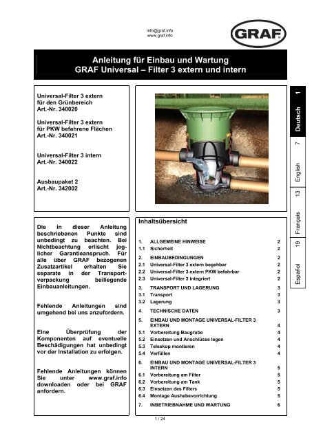 Anleitung für Einbau und Wartung GRAF Universal – Filter 3 extern ...