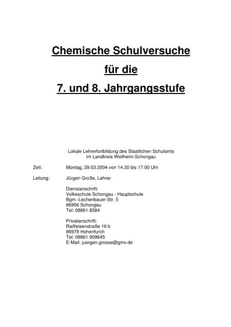 Chemische Schulversuche für die 7. und 8 ... - VS Heroldsbach