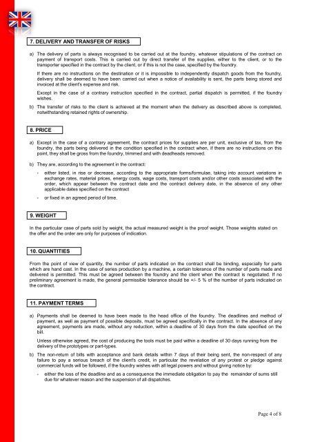 Condizioni generali di contratto delle Fonderie Europee - Testo inglese