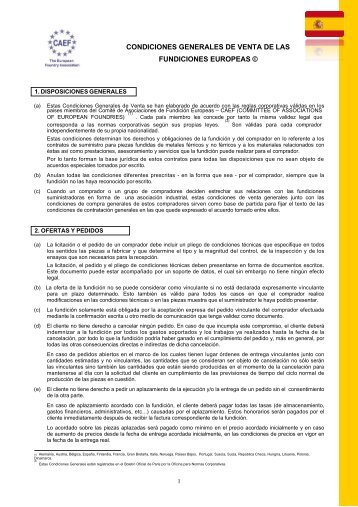 Condizioni generali di contratto delle Fonderie Europee - Testo spagnolo