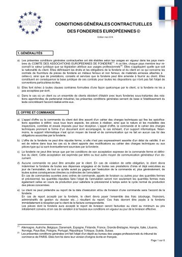 Condizioni generali di contratto delle Fonderie Europee - Testo francese