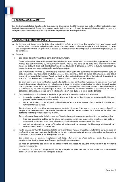 Condizioni generali di contratto delle Fonderie Europee - Testo francese