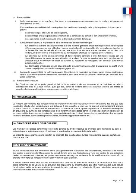 Condizioni generali di contratto delle Fonderie Europee - Testo francese