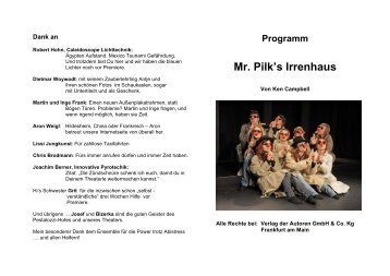 Programm Mr. Pilk's Irrenhaus