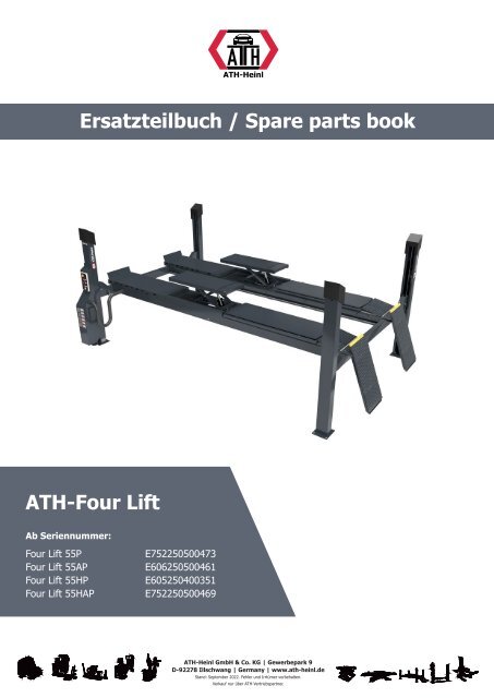 ATH-Heinl ERSATZTEILBUCH SPARE PARTS BOOK ATH-Four Lift 55P/AP/HP/HAP_092022