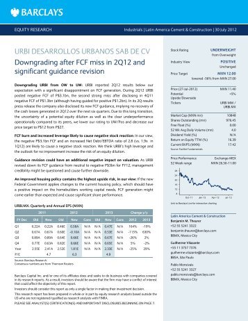 Urbi Desarrollos Urbanos SAB de CV: Downgrading after ... - negocios