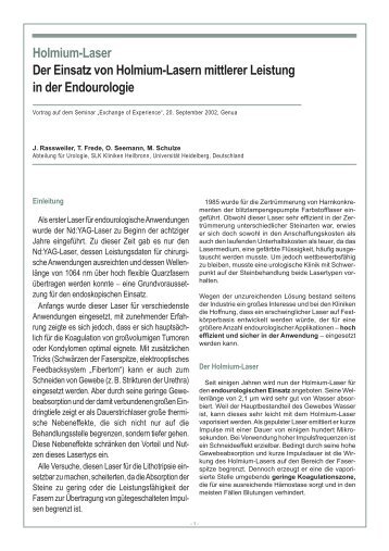 Holmium-Laser Der Einsatz von Holmium ... - GM-Medizintechnik