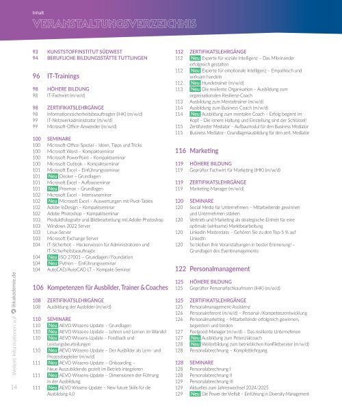 IHK Akademie SBH: Weiterbildungen 2024