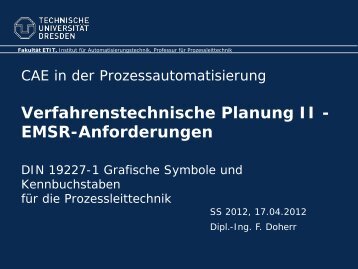 Verfahrenstechnische Planung II - EMSR-Anforderungen