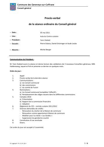 Procès-verbal de la séance ordinaire du Conseil général