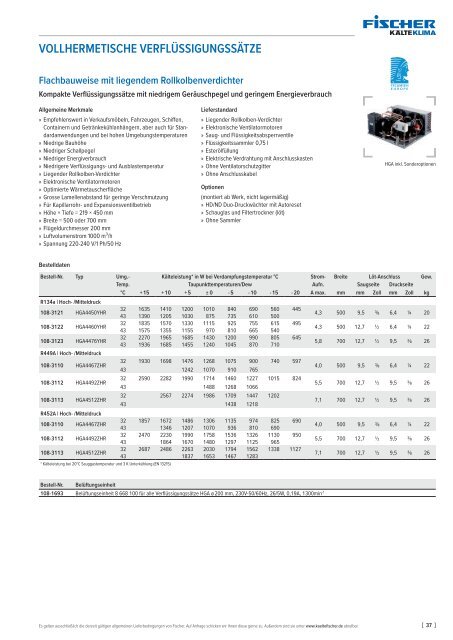 Fischer Katalog 32  // Gruppe 1.1 // Vollhermetische Verdichter, Verflüssigungssätze