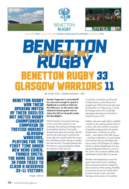 Leinster Rugby vs Benetton Rugby