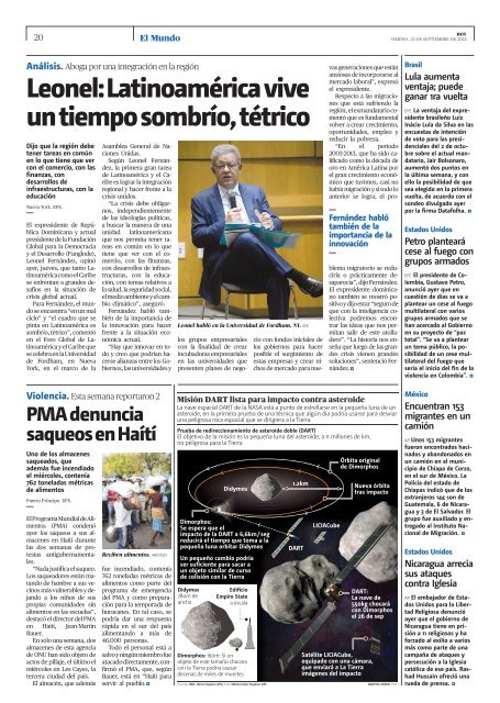 Edición impresa, viernes 23 de septiembre de 2022