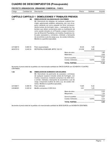 CUADRO DE DESCOMPUESTOS (Presupuesto) - Ayuntamiento de ...