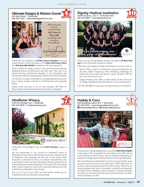 Style Magazine - Readers Choice Awards - El Dorado County Foothills 2022