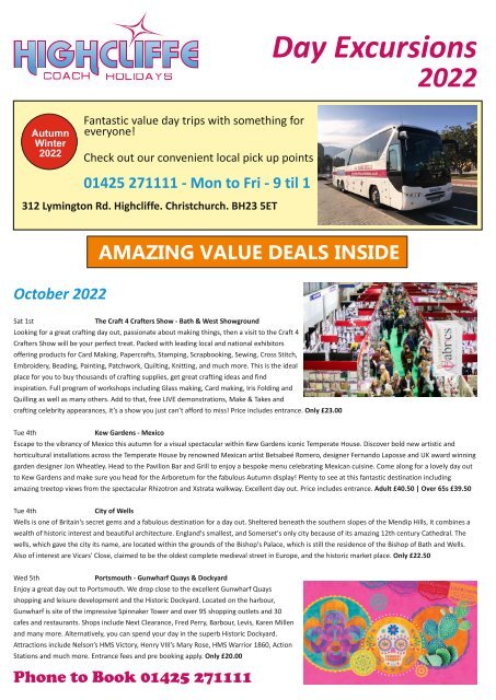 Highcliffe Coach Holidays - Day Excursion Book - Autumn Winter 2022