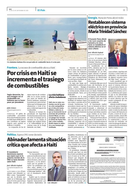 Edición impresa, lunes 26 de septiembre de 2022