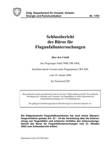 Schlussbericht des Büros für Flugunfalluntersuchungen - Nassenwil