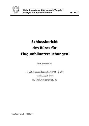 Schlussbericht des Büros für Flugunfalluntersuchungen - BFU