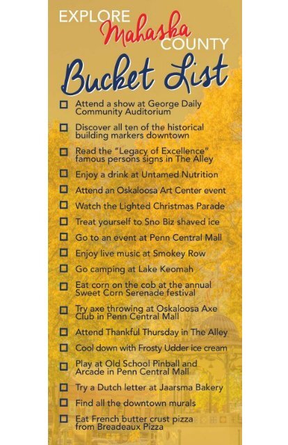 Mahaska County Bucket List