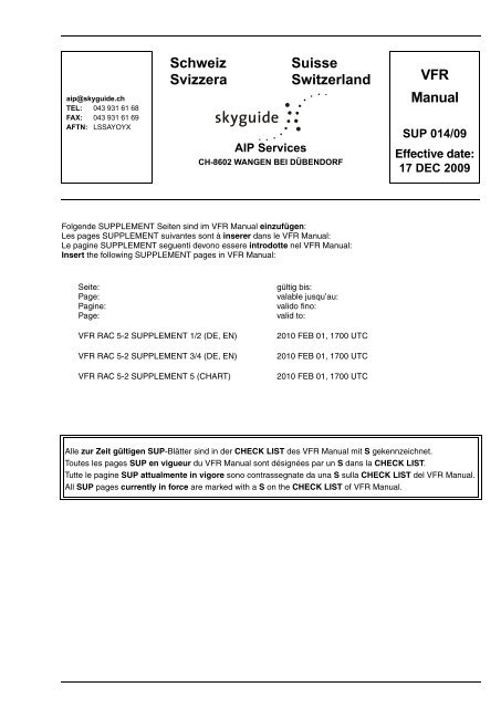 Schweiz Suisse Svizzera Switzerland VFR Manual - Schweizer ...