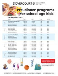 Dovercourt pre-dinner classes for school age kids Jan-Feb 2023