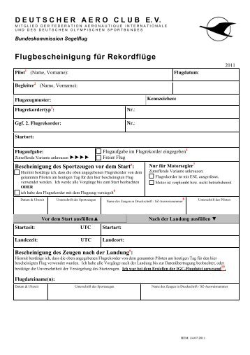 Flugbescheinigung für Rekordflüge - DAeC Deutscher Aeroclub