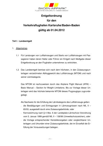 Entgeltordnung für den Verkehrsflughafen ... - Baden Airpark