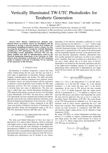 Vertically Illuminated TW-UTC Photodiodes for Terahertz Generation