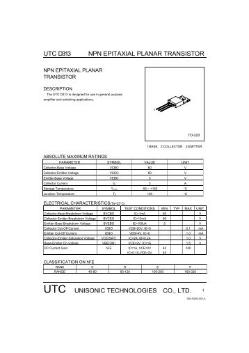 UTC D313 NPN EPITAXIAL PLANAR TRANSISTOR UTC ...