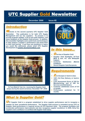 UTC Supplier Gold Newsletter - Hamilton Sundstrand