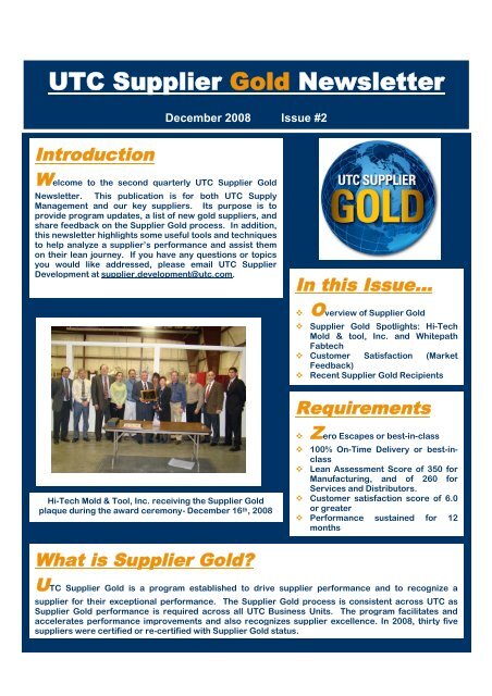 UTC Supplier Gold Newsletter - Hamilton Sundstrand