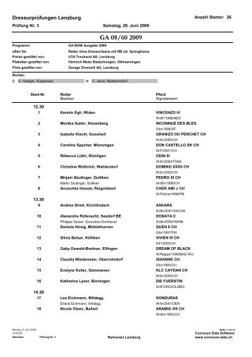 Startliste Prf. 3 Dressur - RVL