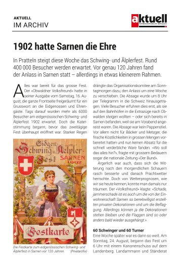 1902 hatte Sarnen die Ehre