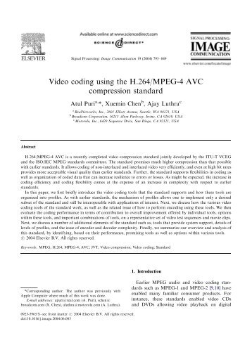 Video coding using the H.264/MPEG-4 AVC compression standard